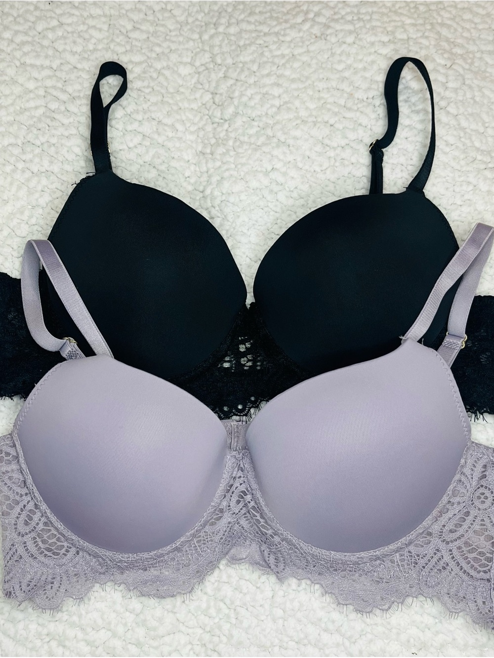 Jessica Simpson Black and Light Lavender Lace-Trim T-Shirt Bras Duo